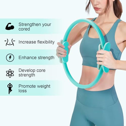 Pilates Ring 15 Inch Magic Circle Ring, Dual Padded Handles Pilates Rings Circle, Adjustable Yoga Ring - color: Green