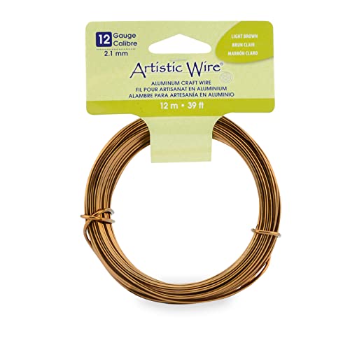 Artistic Wire Aluminum Craft Wire, 12 Gauge - Bendable, Floral, Armature, Sculpture, Jewelry Making, Round, Light Brown, 39.3 ft - color: Light Brown