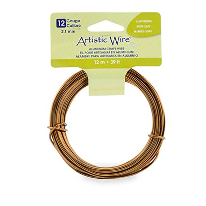 Artistic Wire Aluminum Craft Wire, 12 Gauge - Bendable, Floral, Armature, Sculpture, Jewelry Making, Round, Light Brown, 39.3 ft - color: Light Brown
