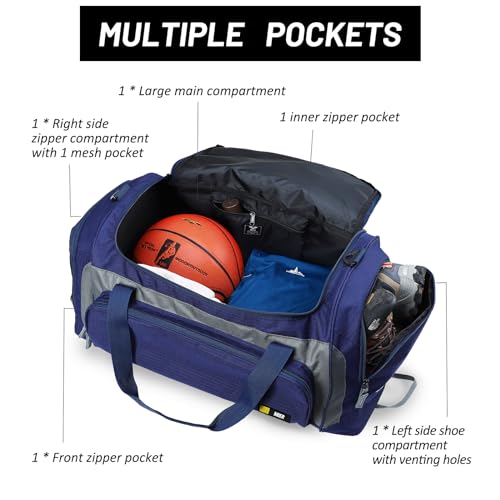 MIER Large Gym Bag for Men 60L Duffel Bag with Shoe Compartment | Lightweight & Durable Sports Duffles; Suited for Workout Fitness Travel Weekender; Water Resistant; Adjustable Shoulder Strap - color: Navy/Grey