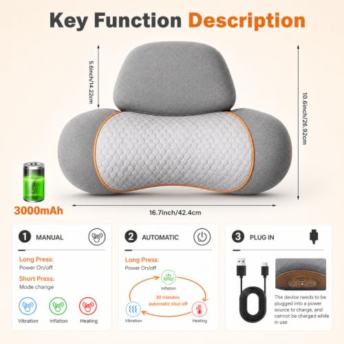 3-in-1 Rechargeable Neck Massager Pillow with Heat Therapy | Cervical Neck Support Pillow with Vibration Massage & Traction, Ergonomic Memory Foam Relaxation Pillow for Men Women