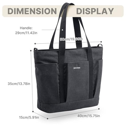 G4Free Large Canvas Tote Bag for Women with Zipper Fit 15.6" Laptop, Everything Tote Bags with Pockets for Work, Travel - color: Black