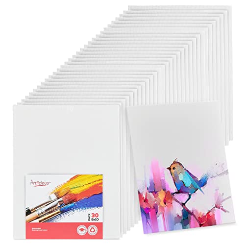 Artlicious Canvases for Painting - Pack of 30, 8 x 10 Inch Blank White Canvas Boards - 100% Cotton Art Panels for Oil, Acrylic & Watercolor Paint - size: 8x10" - 30Pcs