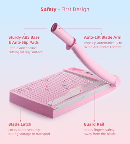 Firbon 12 Inch Guillotine Paper Cutter, Heavy Duty Paper Trimmer, Pink | 12-Sheet Capacity | Dual Scales | Paper, Cardstock & Photo Trimming | Scrapbooking Crafts | Office, Home & Studio Use - color: Pink