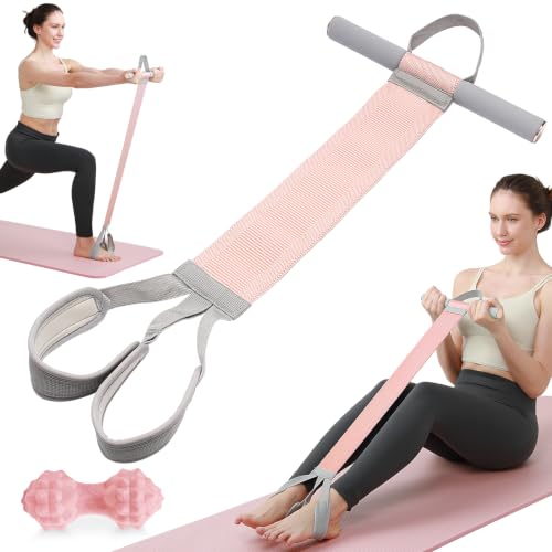 VICSKY Resistance Band with Handles & Foot Loops - 120lb Full-Body Yoga Exercise Band for Strength Training, Sit-Ups & Home Workout | Non-Slip, Break-Proof Fabric for Women Seniors - color: Pink