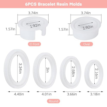 Gartful 6PCS Large Bracelet Resin Molds, Round C Font Silicone Jewelry Mold for Epoxy Casting, Silicone Bangle Mold for Making DIY Crafts Supplies, 6 Sizes - style: Bracelet