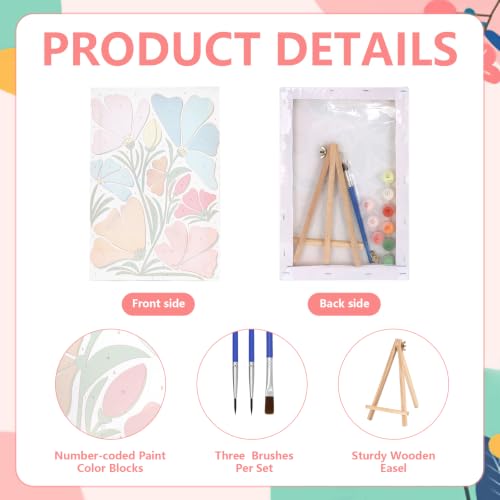 12 Set Paint by Numbers Kit for Adults with 8x12 In Simple Flower Painting | Number Painting on Canvas for Adults Beginners with Wooden Frame Easel Paint Kit, Craft Group DIY Gifts for Home Wall Decor