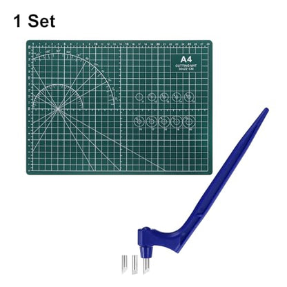 HARFINGTON Craft Cutting Tools 15/30/45 Degree Blades 360 Degree Rotating Blade Stainless Steel Cutter Pen Knife with Mat for DIY Crafts Stencils Scrapbooks, Blue - color: Blue
