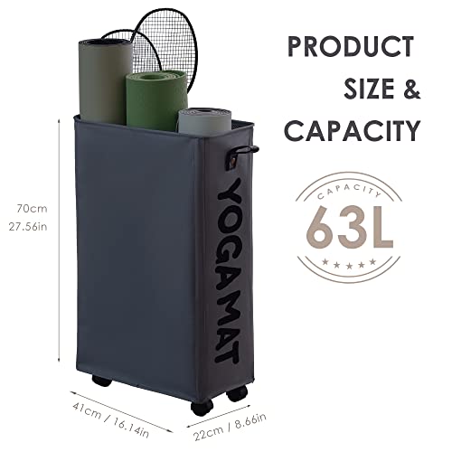 Caroeas Yoga Mat Storage Rack, Yoga Mat Holder Accessories, Home Gym Equipment Storage Yoga Mats, Women Men Workout Equipment Organization with Wheels - color: Dark Gray/27'', size: 27'' X-Large