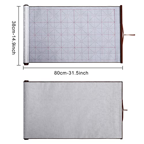 MEGREZ Reusable Water Writing Calligraphy Cloth Set No Ink Practice Kit | 32 grids, 4pcs set, brush pen & water dish, copy template, multi color options, mess-free, calligraphy practice - color: Silver