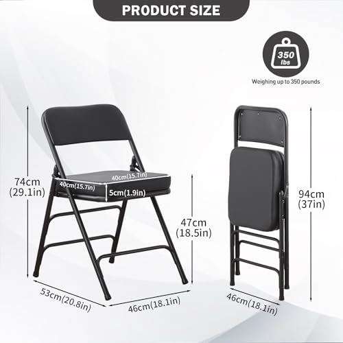 Padded Folding Chair with Thick Cushion, 1 Pack Black - color: Black 1 Pack