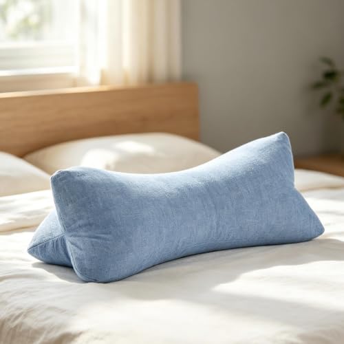 Buckwheat Neck Pillow, Cervical Neck Roll Bolster Pillow for Pain Relief, Washable Cover, Firm Neck Support Ideal for Back Side Sleepers, Office Lunch Break, Blue 15 X 5 Inches - color: Blue