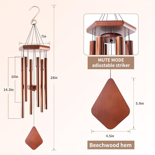 Small Bronze Wind Chimes - 28 Inch Outdoor Tuned Melody, Sympathy Gift for Mom/Housewarming, Outside Decoration - size: 28"CP