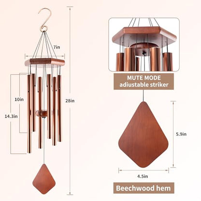 Small Bronze Wind Chimes - 28 Inch Outdoor Tuned Melody, Sympathy Gift for Mom/Housewarming, Outside Decoration - size: 28"CP