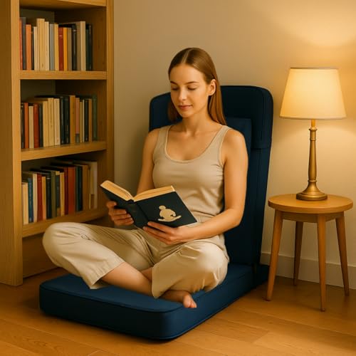 Friends Of Meditation 4-in-1 Folding Buddha Chair – Ergonomic Yoga Seat with Half-Moon Zafu, Detachable Lumbar Support & Carry Case – Navy Blue - color: Navy Blue