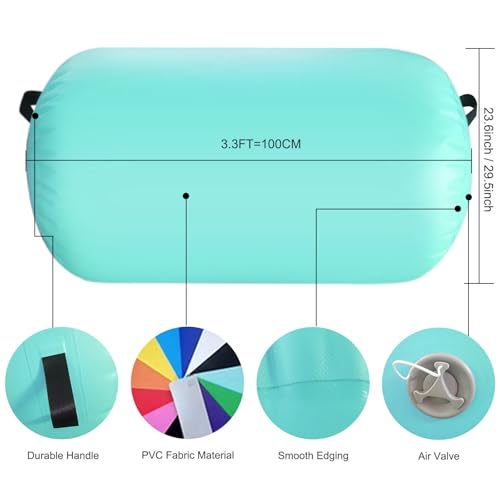 Inflatable Air Roller Mat with Pump for Gymnastics Training - color: mint green+pump, size: length 100cm,diameter 60cm