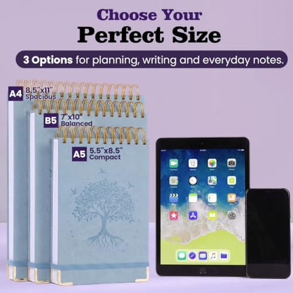 Blank Notebook Journal, Hardcover Sketchbook, 300 Page No Bleed Thick Paper | Spiral Notebook Large B5, Embossed Leather Unlined Sketch Pad for Women Men Kids Smooth Journaling Sketching Gifts, Lay Flat - color: Blue, size: B5 (7" x 10")