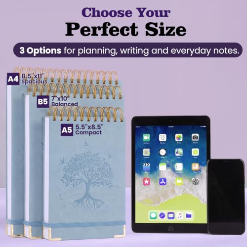 Blank Notebook Journal, Hardcover Sketchbook, 300 Page No Bleed Thick Paper | Spiral Notebook A5, Art Embossed Leather Unlined Sketch Pad for Women Men Kids Smooth Journaling Sketching Gifts, Lay Flat - color: Blue, size: A5 (8.5” x 5.5”)