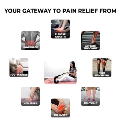 Foot and Calf Stretcher - Stretching Strap for Plantar Fasciitis, Achilles Tendonitis, Heel Spurs, Foot Drop, & Hamstring, Versatile Stretch Strap Used as Leg stretcher, Hamstring Stretcher and Foot Stretcher - color: Black