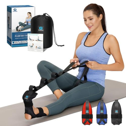 comness Foot and Calf Stretcher-Stretching Strap For Plantar Fasciitis, Heel Spurs, Foot Drop, Achilles Tendonitis & Hamstring. Yoga Foot & Leg Stretch Strap. (Black) - color: Black