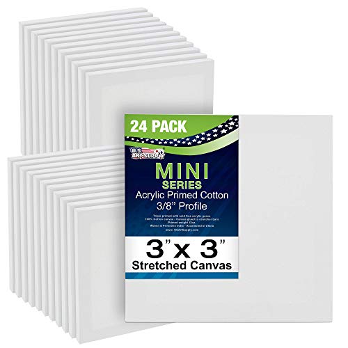 U.S. Art Supply 3"x3" Mini Square Canvases for Painting, Bulk Pack of 24 | Mini Primed Artist Stretched Canvas, Ideal for Arts & Crafts, Weddings, Birthdays - size: 3" x 3" - Pack of 24