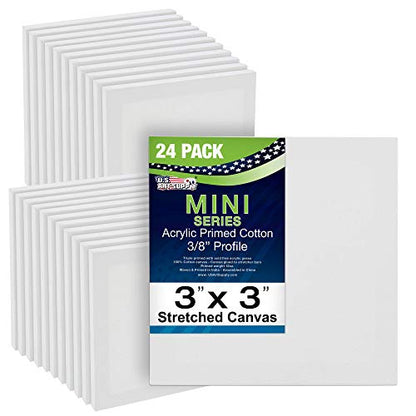 U.S. Art Supply 3"x3" Mini Square Canvases for Painting, Bulk Pack of 24 | Mini Primed Artist Stretched Canvas, Ideal for Arts & Crafts, Weddings, Birthdays - size: 3" x 3" - Pack of 24