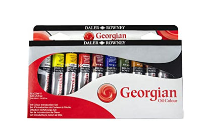 Daler Rowney Georgian 10-Tube Introductory Artist Oil Paint Set - Painting Set for Canvas Paper and More - Oil Painting Supplies for Artists and Students - Oil Paints for All Skill Sets - style: 10 Pack Intro