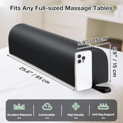 3/4 Round Massage Table Bolster Pillow with Strap Handle, 26 x 6 x 6 In | PU Leather Massage Bolster for Under Legs, Cozy Positioning Support Pillow for Knee Neck Back Pain Relief - Black - color: 3/4 Round - Black