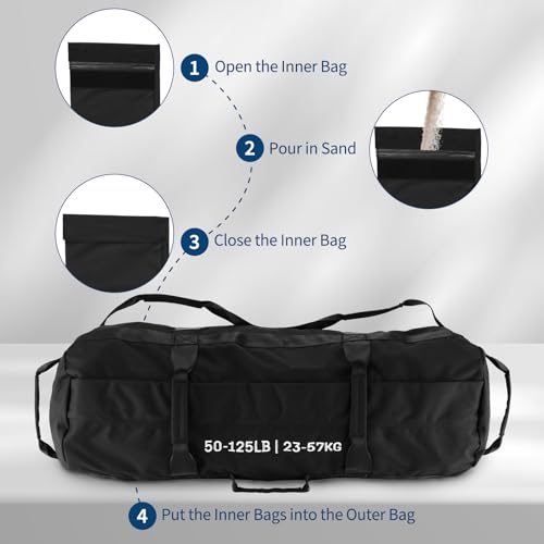 GarveeLife Workout Sandbag Unfilled - 5-200 LBS Heavy Duty Fitness Sandbag for Strength Training, Core & Full-Body Exercises | Adjustable Weight Home Gym - size: 25+75+125 LB