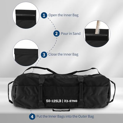 GarveeLife Workout Sandbag Unfilled - 5-200 LBS Heavy Duty Fitness Sandbag for Strength Training, Core & Full-Body Exercises | Adjustable Weight Home Gym - size: 25+75+125 LB