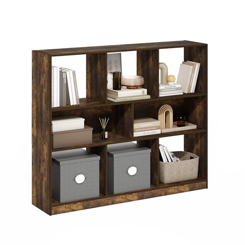 Furinno DALY Book Shelf, 8-Cube Bookshelf, Horizontal Cube Storage Organizer Bookcase, 10.9 x 47.2 x 39.4, for Living Room, Bedroom, Home Office, Amber Pine - color: Amber Pine, size: Standard, 8-Cube