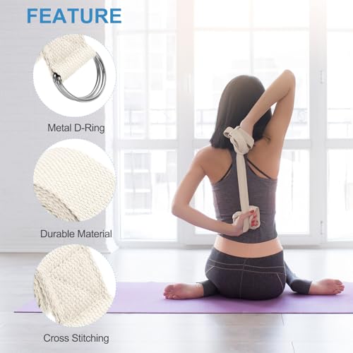 PATIKIL Yoga Strap for Stretching Cotton Yoga Belt with Adjustable Metal D-Ring Buckle Stretch Band for Fitness Pilates - color: White