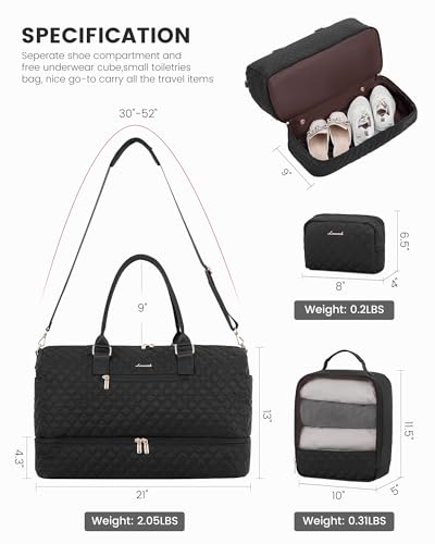 LOVEVOOK Travel Duffle Bag for Women, Weekender Overnight Bag with Shoe Compartment, Carry on Bag with Toiletry Bag, Gym Duffel Bag with Wet Pocket, Hospital Bags for Labor and Delivery 3 Pcs Set - color: Black, size: Large