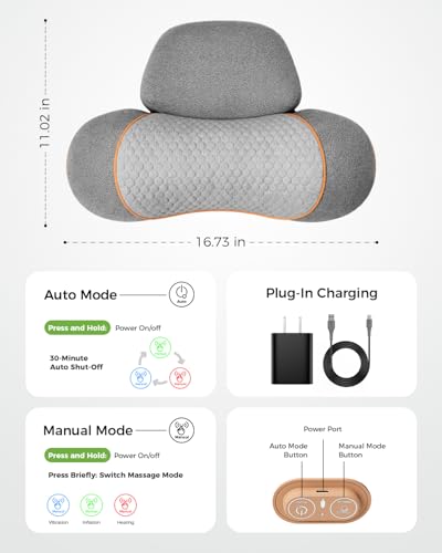 3-in-1 Neck Massager Pillow for Pain Relief Deep Tissue with Heat, Cordless & Rechargeable Massager with Traction for Neck Hump & Shoulder Comfort, Memory Foam Pillow(Corded)
