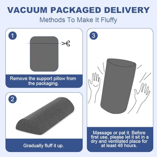 Half Moon Bolster Pillow with Straps, Knee Pillow for Back Sleeping, Under Knee Pillow for Sleeping, Relieves Pain in Legs and Knees, Machine Washable Cover, 24" X 10" X 4", Grey - color: Grey