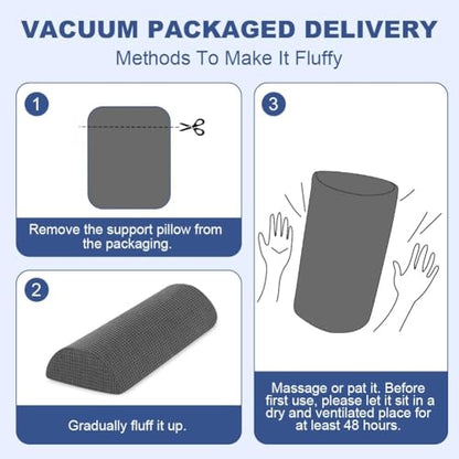 Half Moon Bolster Pillow with Straps, Knee Pillow for Back Sleeping, Under Knee Pillow for Sleeping, Relieves Pain in Legs and Knees, Machine Washable Cover, 24" X 10" X 4", Grey - color: Grey