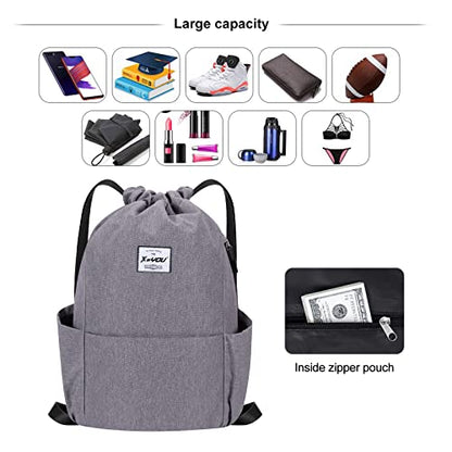 XEYOU Drawstring Backpack Bag Sport Gym Sackpack Beach Cinch Bag | Lightweight Swimming Bag, Water-Resistant Fabric, Travel Daypack for Women and Men - color: Grey
