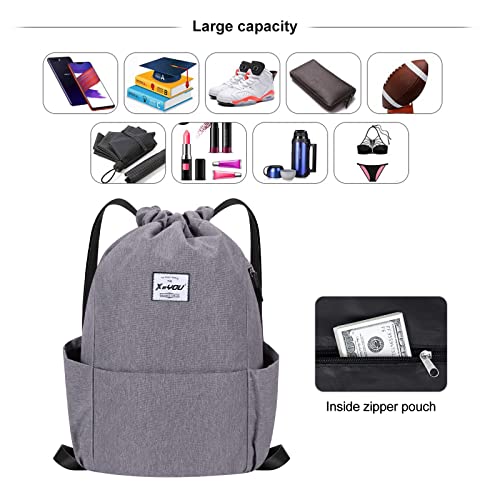 XEYOU Drawstring Backpack Bag Sport Gym Sackpack Beach Cinch Bag | Lightweight Swimming Bag, Water-Resistant Fabric, Travel Daypack for Women and Men - color: Grey