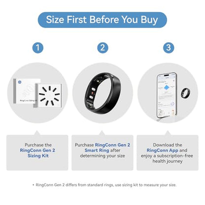 RingConn Gen 2 Smart Ring - Sleep Apnea Monitoring(Black, Size 7) | No APP Subscription, 12-Day Battery Life, Stress/Heart Rate/Women's Health Tracker, Android & iOS Compatible - color: Matte Black, size: 7