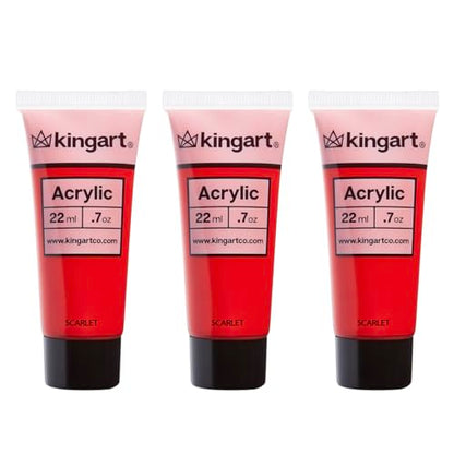KINGART PRO Artist Quality SCARLET Acrylic Paint, 22ml (0.74oz) Tubes, 3 Pack - Set (66ml Total), Scarlet Red