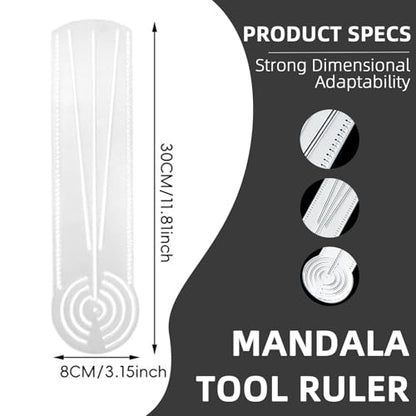 MIUPOO 3 in 1 Clear Acrylic Mandala Tool Ruler,Mandala Dot Art Circle Maker,Ruler Tool Holes,Geometric Drawing Stencil,Geometric Art Painting Ruler with Measuring Marks,1Piece.