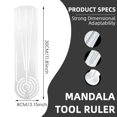 MIUPOO 3 in 1 Clear Acrylic Mandala Tool Ruler,Mandala Dot Art Circle Maker,Ruler Tool Holes,Geometric Drawing Stencil,Geometric Art Painting Ruler with Measuring Marks,1Piece.