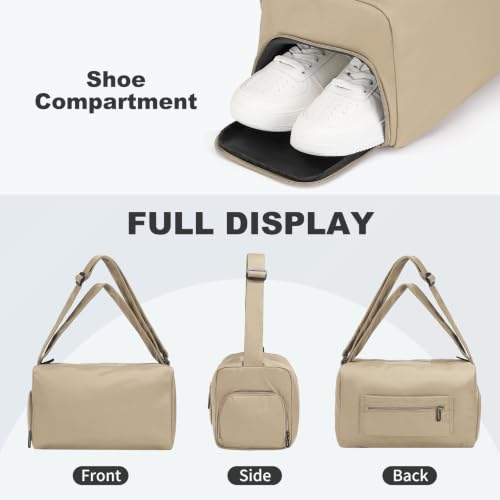 Womens Mini Gym Bag with Shoe Compartment 20L, Khaki - color: Khaki