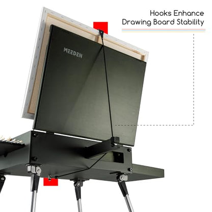 MEEDEN PRO French Easel Box: 21lb/9.5kg Heavy Duty Plein Air Sketchbox Easel for Oil Painting - Boxwood Folding Artist Easel with 4 Aluminum Legs & Storage Drawer for Adult Studio Painting