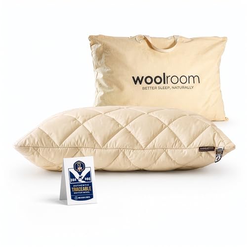 WOOLROOM Deluxe Wool Pillow Collection, 100% Natural Temperature Regulating Customizable Pillow, Soft 200T Organic Cotton Washable Cover, Traceable Hypoallergenic Down Alternative King Bed Pillow - size: King (Pack of 1)