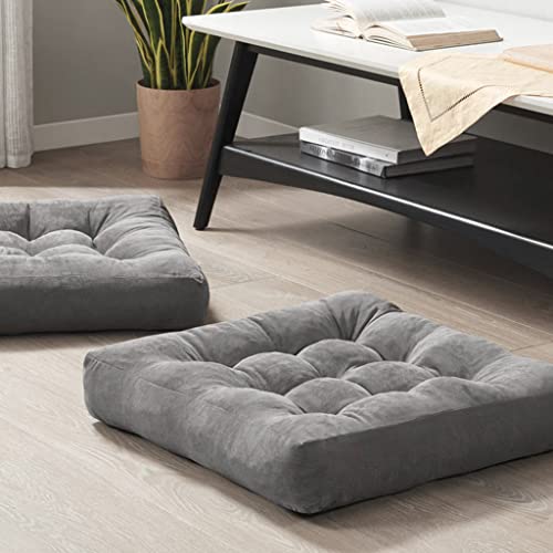 Floor Pillows Set of 2, Large Meditation Cushion for Adults, 22 Inch Square | Reading nook & office use, Tatami seating, Corduroy cover, 3.5 in thick, Shredded memory foam fill, Grey yoga pad - color: Square | Grey | 2 Pack, size: 2 Pack