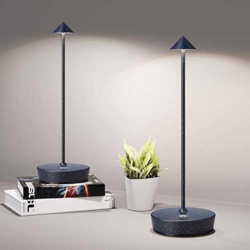 Cordless Table Lamps Rechargeable 6000mAh Battery Operated LED Light | Outdoor Waterproof Portable 3 Color Touch Dimmable Table Light for Patio Restaurant Dining Home Set of 2 Sky - color: 2Pack Sky