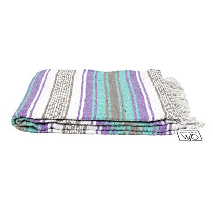 Open Road Goods Multi Color Mexican Falsa Blanket - Handwoven in Mexico - Great for The Beach, Picnics, Yoga, or a Throw! (Mint/Purple) - color: Mint/Purple