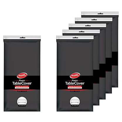 Neatiffy 54 x 108 Inch 6 Pack Rectangle Plastic Table Cloth Picnic/Camping/Party/Banquet Table Cover. Disposable/Reusable Tablecloths -Black - color: Black