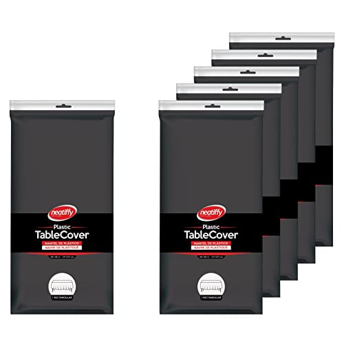 Neatiffy 54 x 108 Inch 6 Pack Rectangle Plastic Table Cloth Picnic/Camping/Party/Banquet Table Cover. Disposable/Reusable Tablecloths -Black - color: Black